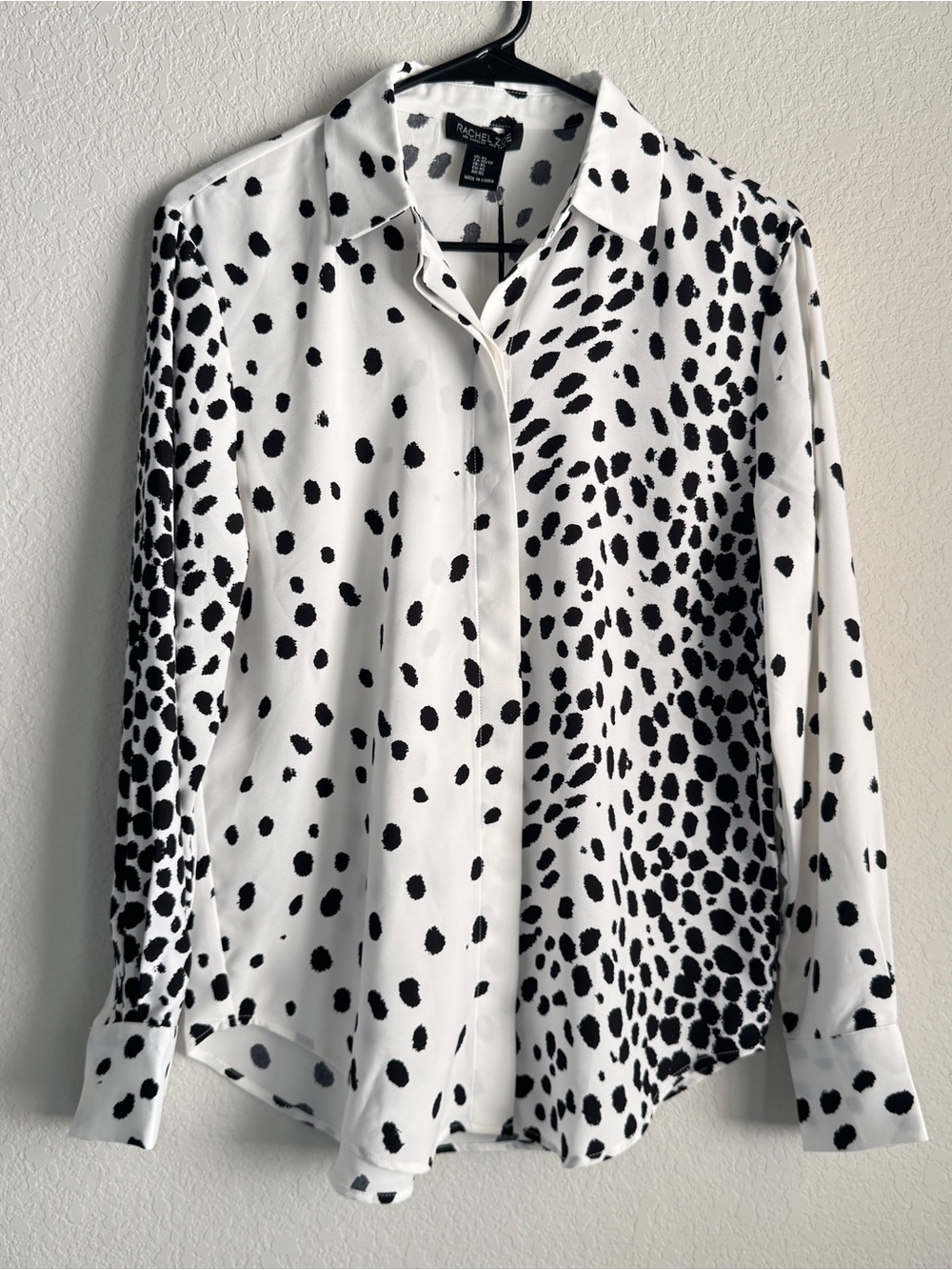 Rachel Zoe Blouse Womens Long Sleeve Top Black Dots. Size XS. NWT